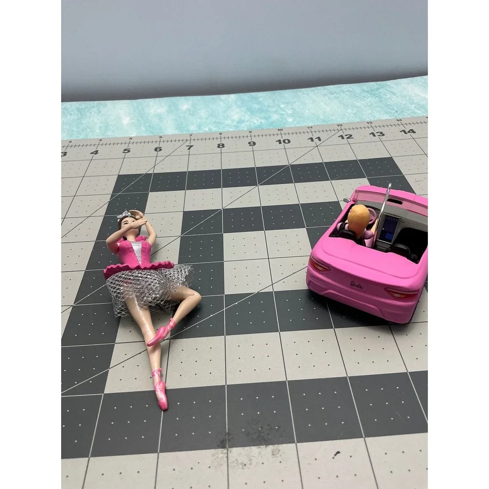 Hallmark Keepsake Barbie Ornaments 2017 Ballerina & 2018 Pink Convertible Set